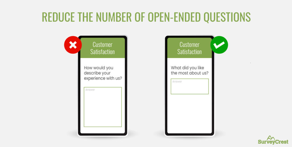 Reduce the number of open-ended questions