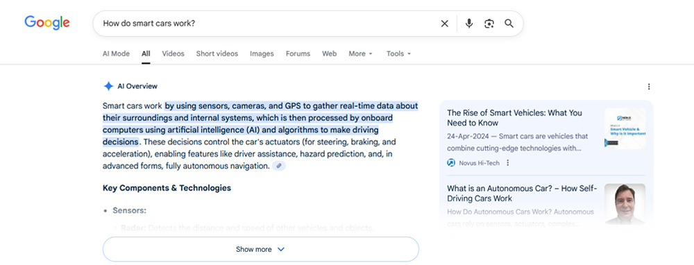 google search smart cars work