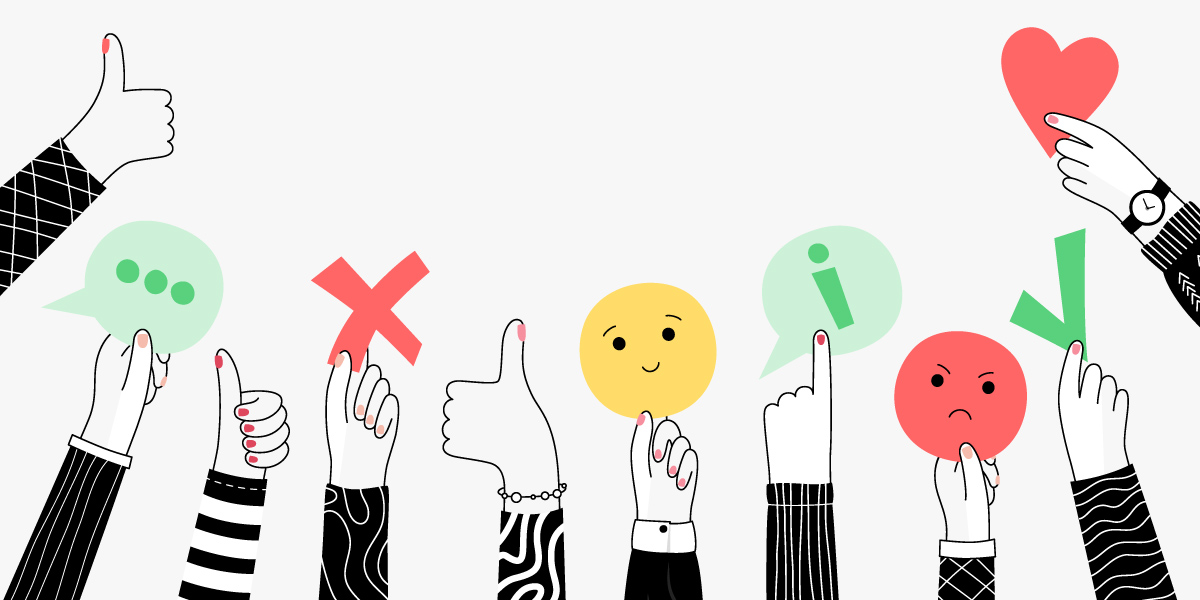 Raised hands holding feedback icons representing higher participation rates.